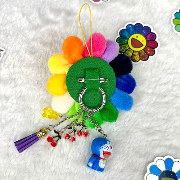 Murakami looking smile rainbow Pillow, stickers & bag charm keychain - Picture 8 of 11